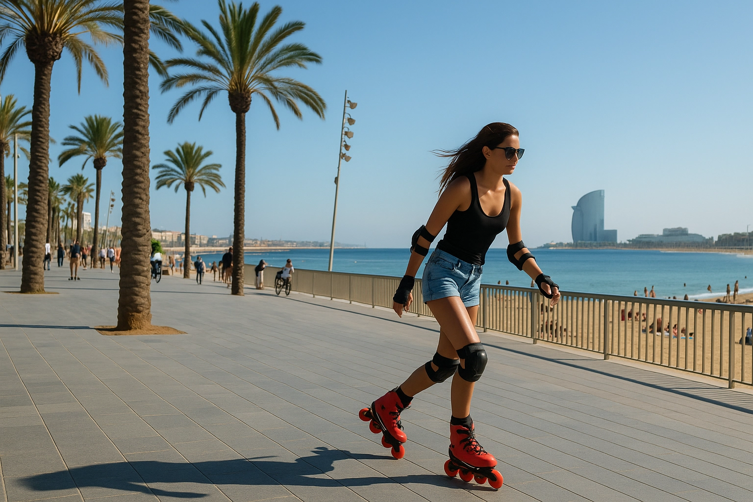 Skating along Barcelona beach